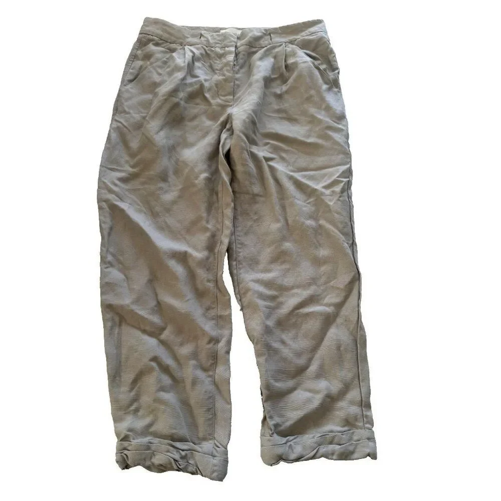 Wilfred Aritzia Linen Blend Button Fly Cropped Trouser Pants Gray Size 4